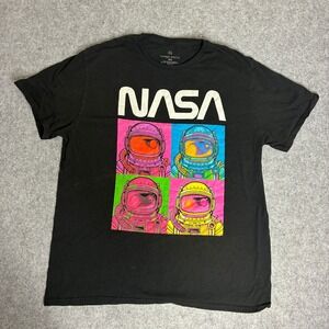 Hyper Space NASA Astronaut Pop Art Graphic T-Shirt Black XL Short Sleeve Cotton